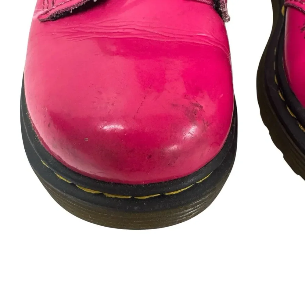 Dr. Martens Baby Girl Size 8 Hot Pink  Patent Leather Lace Up Combat Boots 1460T